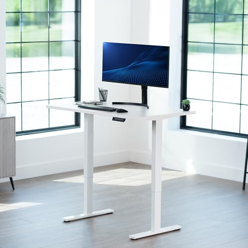 Image of VIVO Electric 48 x 30 in Standing Desk, Memory Height Adjustment, 1B Series, Holds 220 lbs, One-Piece White Top, White Frame, DESK-KIT-1W5W