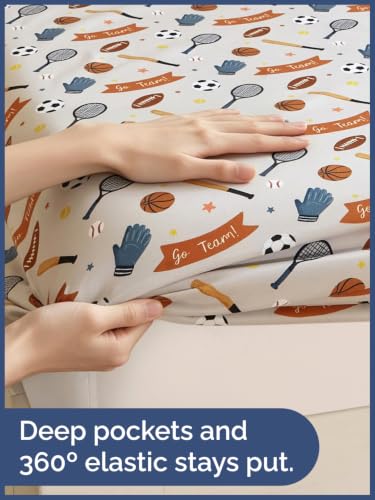 Image of Kids Full Size Sports Bed Sheets - 4 Piece Kids Sports Sheet Set - Game Day Bedding - Ultra-Soft, Cute & Cozy - Breathable & Machine Washable - Wonderful Fun Bed Set for Boys, Girls, Teens & Toddlers