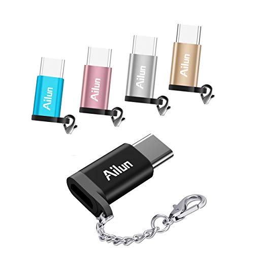 USB Type C Adapter 5Pack Ailun USB C to Micro USB Convert Connector Compact with Keychain Sync for Galaxy s20, s20+ S20Ultra S10 Plus MacBook ChromeBook Pixel and Other Type C Devices 5 Color