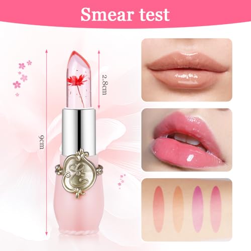 LOPHE Clear Flower Jelly Lipstick, 6Pcs Magic Temperature Color Change Lip Balm, Long Lasting Moisturizing Lip Gloss Set, Nutritious Crystal Lip Stick Makeup Set, Great Gift for Women and Girl - Image 3