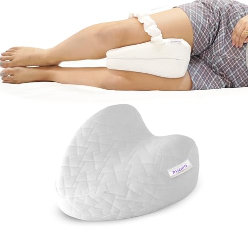 Image of Orthopedic Knee Pillow for Side Sleeping White - (2 Year Warranty) Adjustable Strap, Memory Foam Washable Zip Cover, Sciatica Pain Relief, Hip, Back & Knee Support, Knock Knee Pillow Support