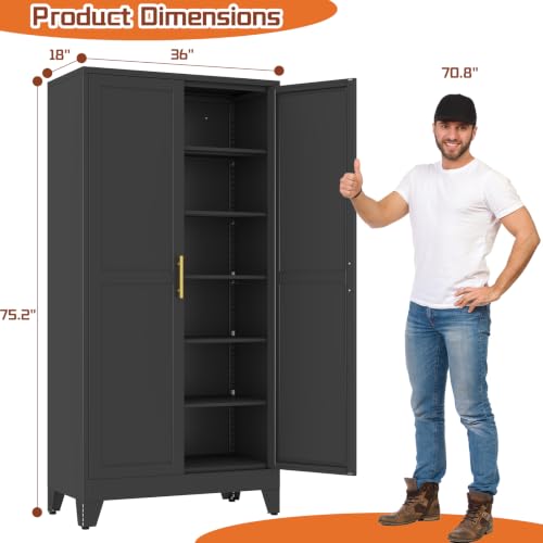 Image of Black Metal Storage Cabinet,75 inch Steel Cabinets for Home Office
