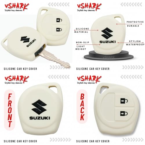 Image of vSHARK Silicone Car Key Cover for Maruti Suzuki S-Presso /Swift DZire /SX4 /DZire / Ignis /Alto /Vitara Brezza /Celerio /Ertiga /Ciaz /SCross /Baleno /Ritz 2 Button Key Cover B Off White Col. ( Pack of 1 )