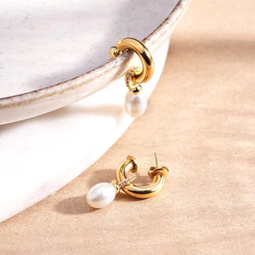 Image of PALMONAS Aurora Pearl Hoops for Women - Waterproof & Anti-Tarnish