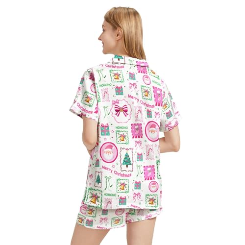 Image of Funny Satin Pajamas Set for Women Button Down Sleepwear Print Pjs Set 2 Piece Short Sleeve Loungewear Gift for Women