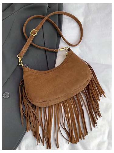 MakeMeChic Women's Fringe Trim Hobo Bag PU Leather Single Strap Vintage Cowgirl Crossbody Handbags2