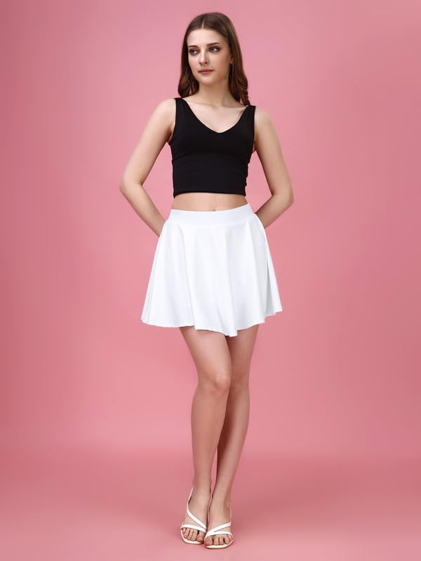 Image of TRENDMALLS Girl's /Women's Classic Stretchy All Time Trendy Mini Skater Knee Length Solid Skirt Women Girls
