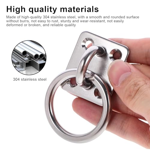 HASLED Augplatte Edelstahl 304 (4 Stück) mit Öse 5mm – Schwere Ösenplatte mit Schrauben & Spreizdübel für Holz, Wände, Decken | Pferdezubehör & Bootsbedarf
