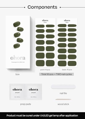 Image of ohora Semi Cured Gel Nail Strips (N Cream Moss) - Green, Solid, Works with Any UV /LED Lamps, Salon-Quality, Long Lasting, Easy to Apply & Remove