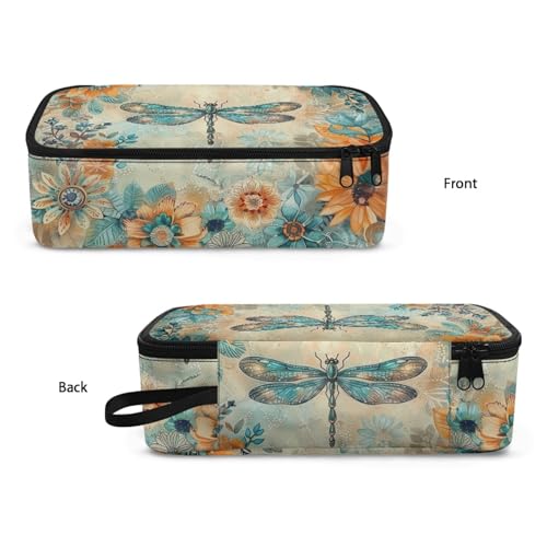 Image of Dragonfly Flower Girls Pencil Case for Women Aesthetic Pencil Pouch Large Storage,Pencil Container for Elementary Kids Children Pencil Bag for Boys Adults Men Box Pencil Handbag