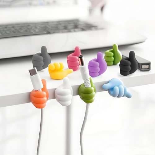 10 Pack Fun Self-Adhesive Thumb Wall Hooks and Cable Organizers,Silicone Wall Decoration Hook Cable Clips-Mixed Colors Desktop Storage Racks