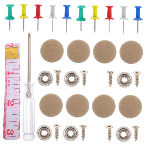 Mikinona Car Roof Lining Repair Kit 60pcs Metal Buckles Screw Pins for Upholstery Fixing Beige Decorative Caps Auto Buckle Replacement