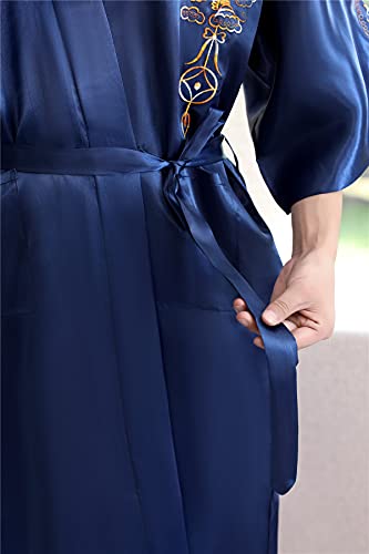 Shanghai Story Men's Robe Dragon Pattern Bathrobe With Waistband L Navy #TOP7