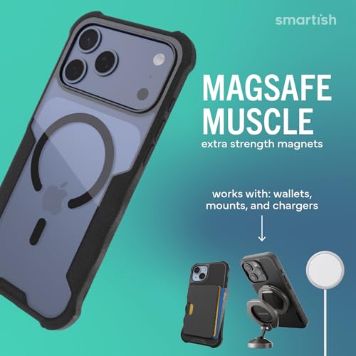 Image of Smartish iPhone 17 Pro Max MagSafe Case - Gripzilla Protective Magnetic Case for Men [Rugged + Tough] Military Grade Heavy Duty Grip Armor - Drop Tested for Apple iPhone 17 Pro Max - Clearly Black