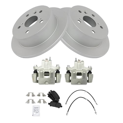 Image of TRQ Rear Brake Pad and Rotor Set Semi Metallic Coated Rotors Calipers Compatible with 2006-2007 Toyota Avalon 2006-2008 Solara