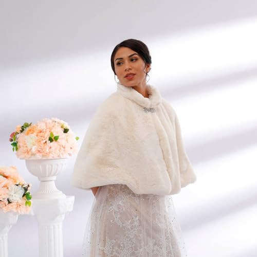 Women 's Wedding Faux Fur Shawl Wrap Bridal Scarf Faux Fur shrug Shawl Fur Cover up for Bride and Bridesmaids4