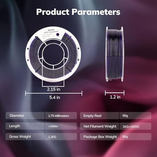 Image of AMOLEN Rapid PETG Transparent 3D Printer Filament 1.75mm Transcucent + /-0.02mm,500mm /s High Speed Strong Toughness Christmas Multicolor Bundle Black /Purple /Red /Orange 250gx4