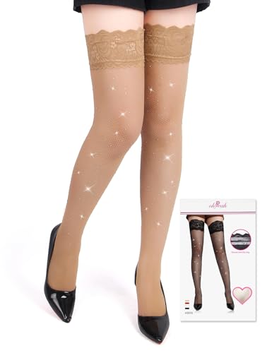 Rhinestone Fishnets Thigh High Stockings Lace Sparkly Tights for Women Sexy Non Slip Pantyhose 4 Colors XS-5XL2