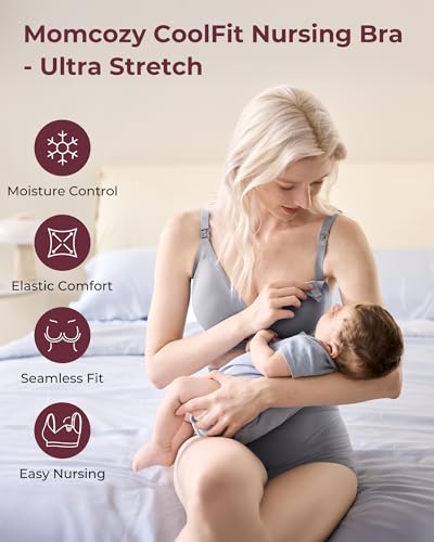 Image of Momcozy CoolFit Nursing Bras for Breastfeeding, Ultra Stretch Seamless Jelly Strip Maternity Bra, Cooling Wireless