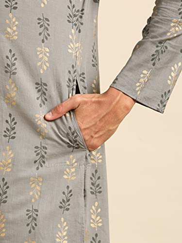 Image of Men's Black Art Silk Regular Fit Ethnic Motifs Kurta | Indian Kurta | Festive Ethnic Kurta with Embroidered Packet