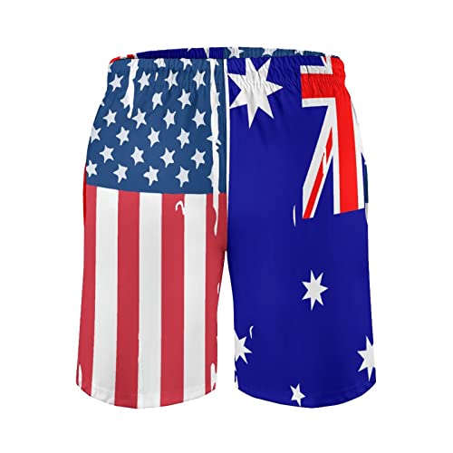 Mens Quick Dry Swim Trunks, Funny Printed Boardshorts, American Australian Flag, Boy Teen Stylish Swimwear Bathing Suits3