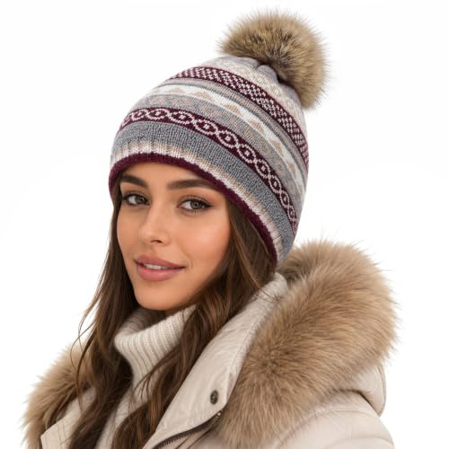 Image of Vijamiy Womens Winter Beanie Hat, Double Layer Fleece Lined Bobble Hat