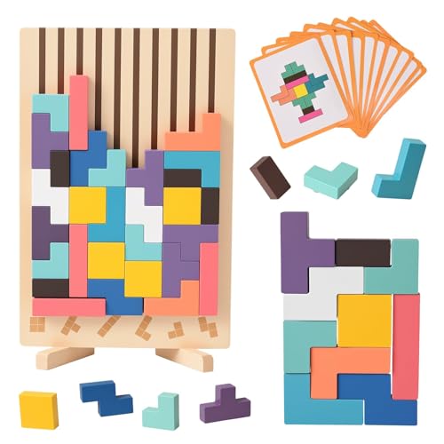 Holtrae Puzzle en Bois, Blocs De Construction en Bois ColoréS, Jeux Montessori 3 4 5 6 Ans, Intelligence Jigsaw, Cerveau Jouet, Blocs Géométriques, Jeux...