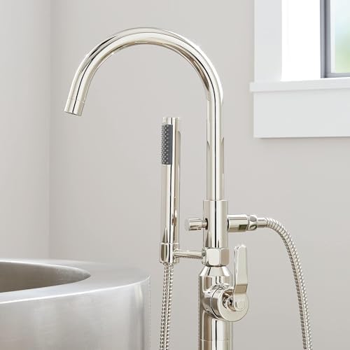 Signature Hardware 477067 Gunther Floor Mounted Tub Filler Faucet - Includes Hand Shower - Polished Nickel