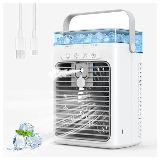 Mobile Klimaanlage, Tragbare Luftkühler mit 1L Wassetank, 3 Geschwindigkeiten & Sprühmodus, Klimaanlage ohne Abluftschlauch, Klimageräte Persönlich Ventilator für Zimmer, Camping