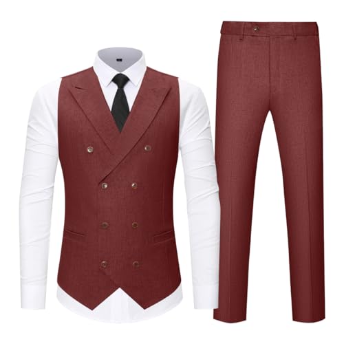 Men Suits 2 Piece Slim Fit Linen Suit Formal Suit Vest Dress Pants Set Double Breasted Tuxedo Wedding Outfit