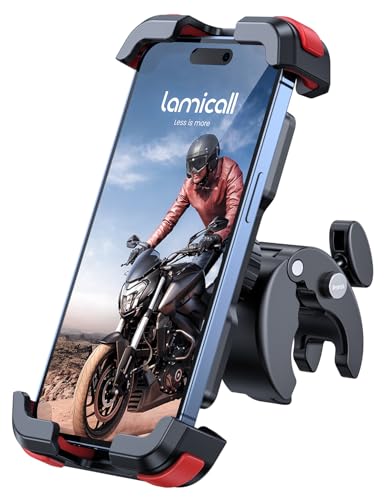 Lamicall Motorcycle Phone Holder Bike - Motorbike Phone Mount, Bike Phone Holder with Quick Release Handlebar Clamp for iPhone 17 16 15 14 Pro Max Plus Air, 13 12 11 Pro Max Mini, Xs, 4.7-6.8” - Red