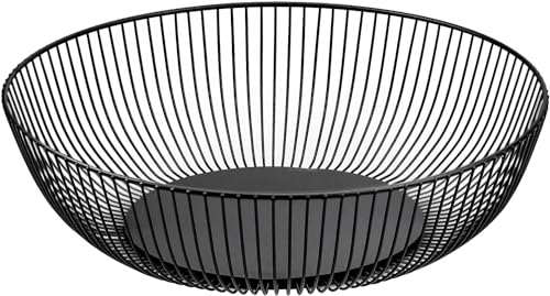 CHJIEJIE XIALINBUY Obstschalen Metalldraht Schwarz 27.5x9 cm Obstschale Schwarz Obstkorb aus Metall Abgerundetes-Design Durchbrochener Aufbewahrung für Gemüse Obst Brot