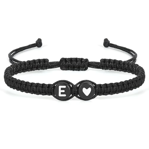 Image of Initial Letter Bracelet for Women Men, Alphabet Handmade Black Adjustable Braid Rope Heart Bracelet, Jewelry Gifts for Daughter Mother's Day Mom Sister