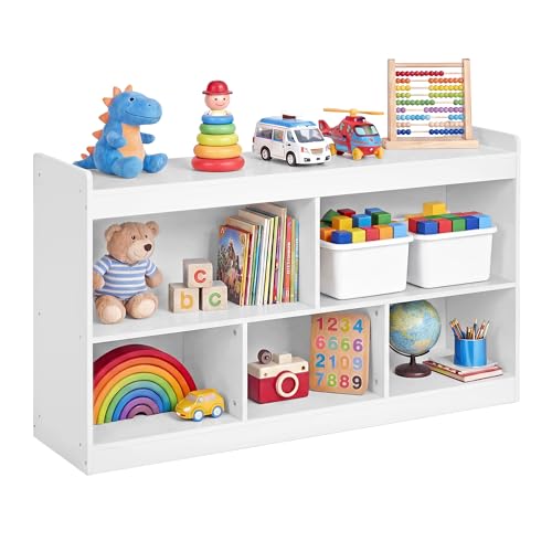 SONGMICS Kids' Toy Storage Shelf, Montessori Shelf for Toys with 5 Open Compartments, Storage Unit for Children's Room Playroom Living Room, 11.8 x 44.2 x 25.6 Inches, Cloud White UGKR052WZ01