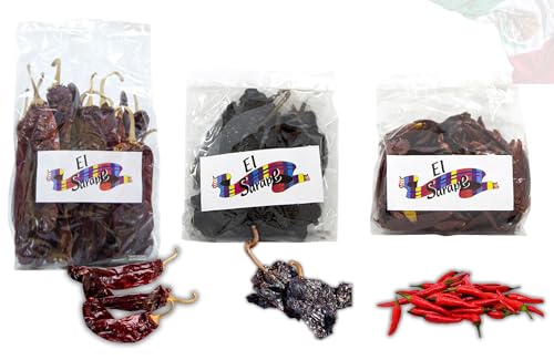 OsoRetail Pack 3x100g Chiles Secos de México | Guajillo, Ancho y Árbol | Combinación de Sabores y Picor para Todo Tipo de Recetas