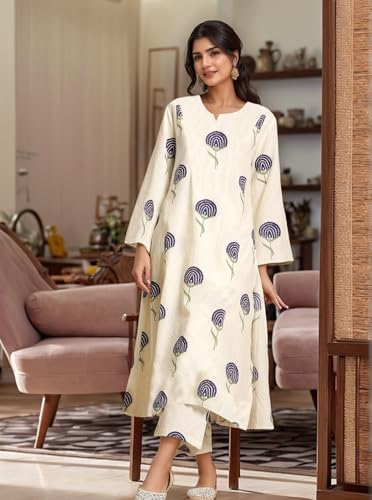 Image of GoSriKi Women's Rayon Viscose Printed Straight Kurta with Pant