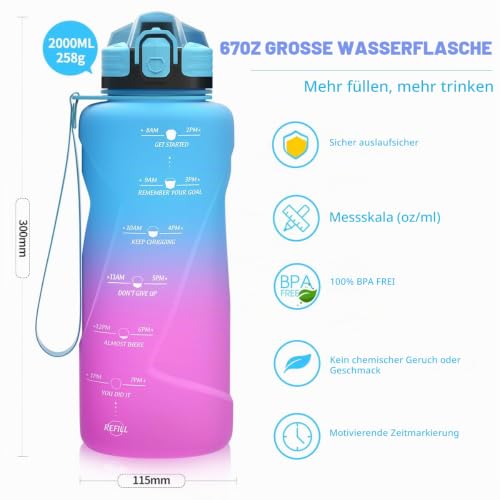 Niggeey Sport Trinkflasche 2L Trinkflasche Kinder Auslaufsicher – Ansicht 2