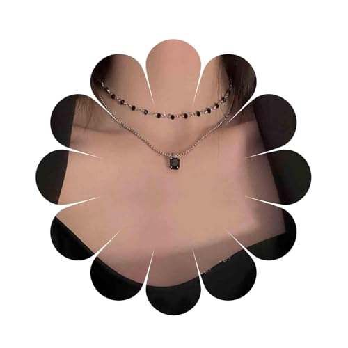 Cybche Boho Collar De Cristal En Capas Collar Colgante De Cristal Negro Collar Gargantilla De Cuentas Negro Collar Gargantilla Cuadrada Collar De Varias Capas Joyas Para Las Mujeres