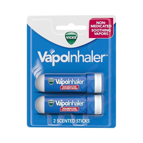 Vicks VapoInhaler, On-the-Go Portable Nasal Inhaler, Non-Medicated, With Refreshing Vicks Vapors, Menthol Scent , 2 Scented Sticks