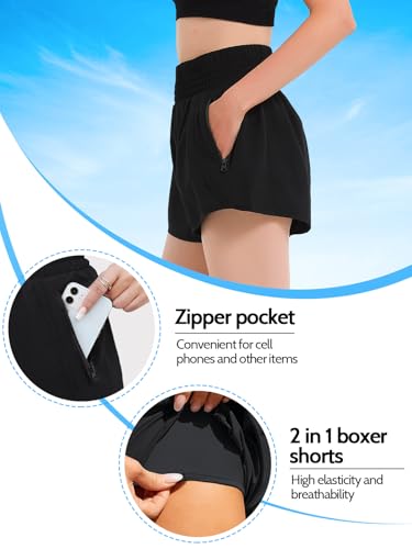 Kefiyis Running Shorts Womens High Waisted 2 in 1 Sports Shorts with Zipper Pocket Quick Dry Workout Athletic Shorts - Image 4