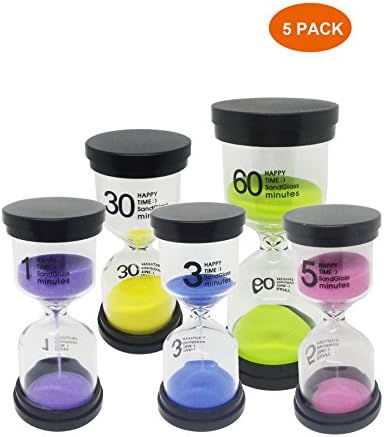 5 Pack of 1/3/5/30/60 Minute Kitchen Teacher Created Resources Countdown Hourglass Sand Timer For Homework,Sports Exercise,Cooking