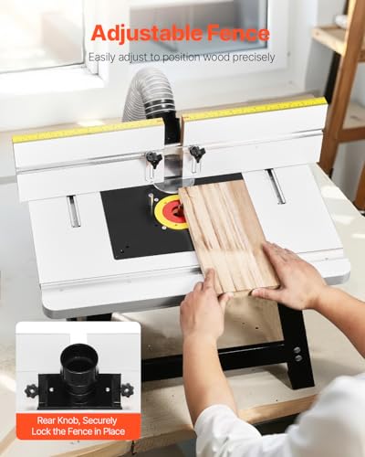 VEVOR Frästisch, 610x400x530 mm, Fräse Tisch Werkbank mit verstellbarem Anschlag, MDF-Platte, stabile Metallbasis, 63 mm Staubsammelanschluss, kompatibel mit Fräsern und verschiedenen Bohrern