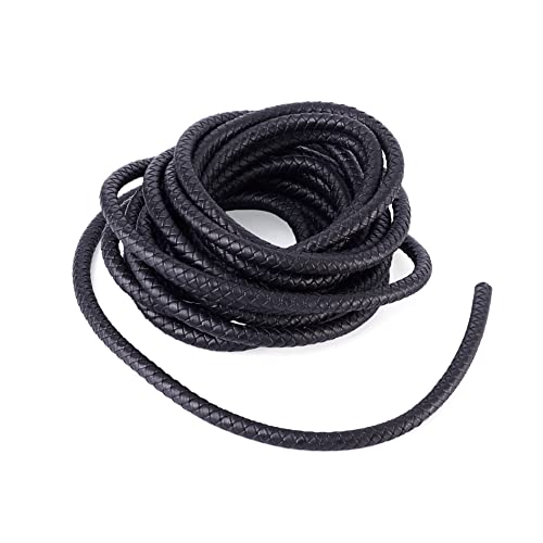 Fashewelry 5 Meters 8mm Black Braided Leather Cord String Round Folded Bolo Leather Strip for Bracelet Jewelry Making