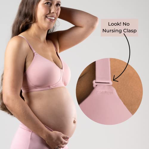Simple Wishes Maternity, Nursing & Wire Free T-Shirt Bra | Hide The Nursing Clasp | Wearable Pump Cup Extender |Rose Pink | 34D #TOP2