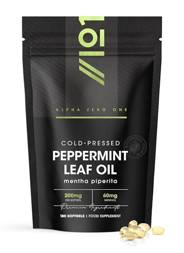 Cold-Pressed Peppermint Oil 200mg - 60mg Menthol – 180 Softgels - Fast Absorbing & Easy to Digest - Natural Peppermint Oil Digestive Supplement (6 Months Supply) by Alpha01