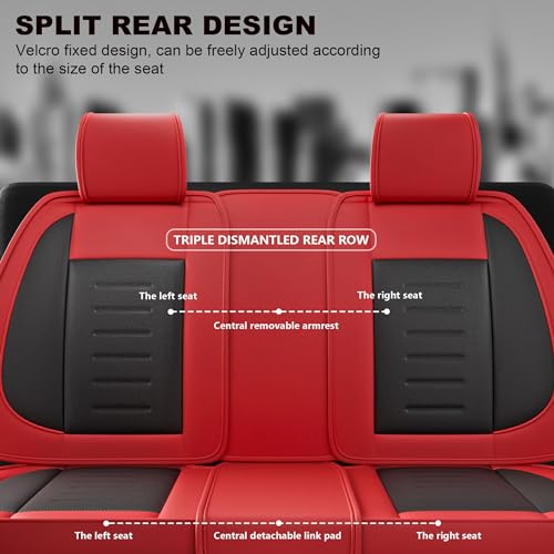 ASLONG 5PCS Angel Wings Front and Back Car Seat Covers Auto Interior Accessories with Water Proof Nappa Leather for Cars SUV Pick-up Truck Universal Comfortable and Breathable (Full Set, Martha Red) - Thumbnail 4