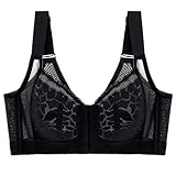 MOONBADI Dirndl Damen Vorderverschluss BH Schwarz Damen BH aus floraler Spitze Lace BH Ohne Bügel BH Ungepolstert Soft Cup Vollschalen büstenhebe Damen 95G