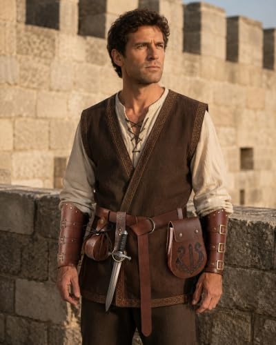 Image of Renaissance Accessories, 6Pcs Medieval Pirate Belt with Pouch & Bracers