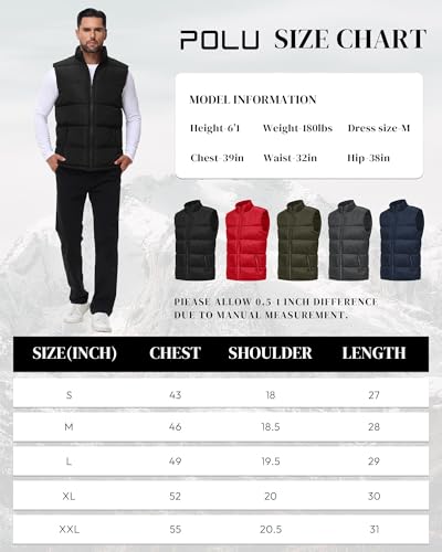 Polu Men's Water-Resistant Puffer Vest Sleeveless Jacket Stand Collar Zipper Winter Warm Outerwear with 3 Pockets3