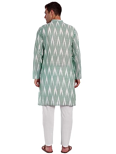 Image of SKAVIJ Men's Pure Cotton Printed Kurta Pajama Set Ikat Design Casual Ethnic Dress
